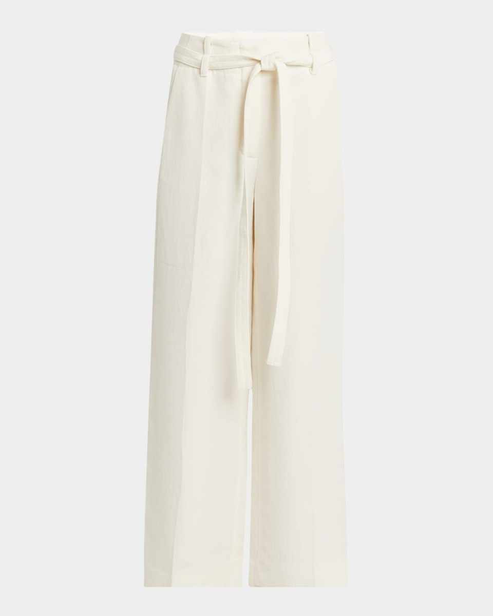Maggi Belted Wide-Leg Textured Pants